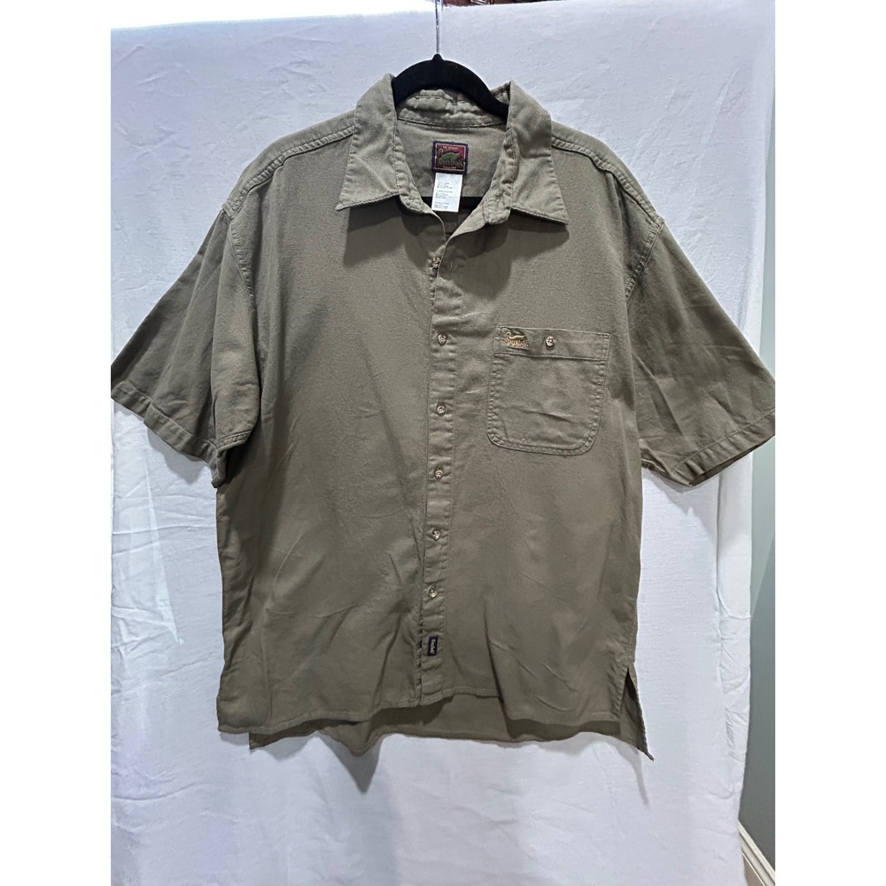 Vintage Duxbak Mens L Short‎ Sleeve Button Up Hunting Fishing Casual Shirt Olive